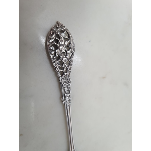 116 - A Victorian silver Spoon with ornate floral decoration, London 1895, four various silver Spoons, gol... 