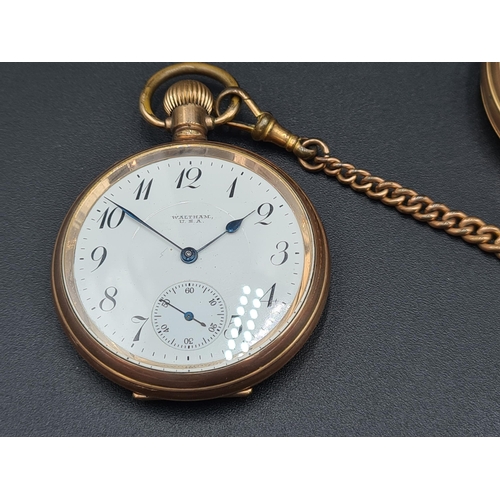 128 - A Waltham Pocket Watch with subsidiary seconds dial, with gold plated Albert, and an Elgin Pocket Wa... 