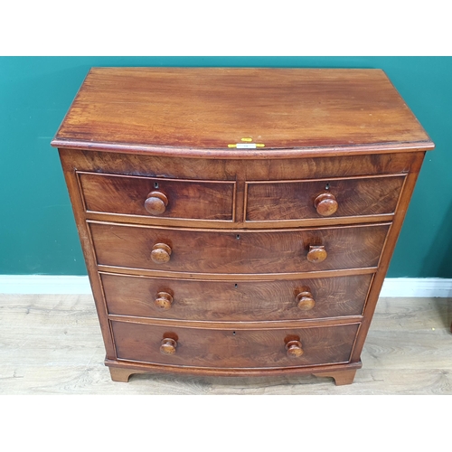 14 - A Victorian mahogany bow fronted Chest of two short over three long drawers on bracket feet 3ft 5in ... 