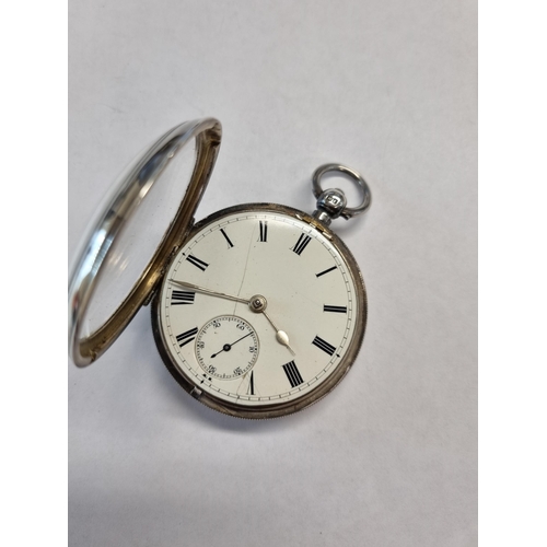 151 - A silver cased Pocket Watch the white enamel dial with roman numerals, subsidiary seconds dial by So... 