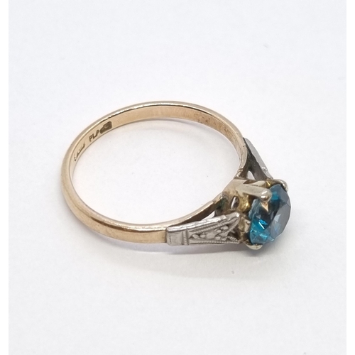 161 - An early 20th century single stone Zircon Ring in 9ct gold with platinum six claw setting on engrave... 