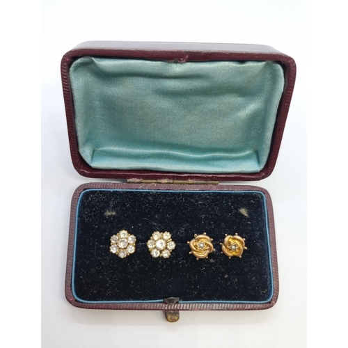 168 - A pair of paste-set Cluster Earrings on wire fittings and a pair of Ear Studs each set seed pearl on... 