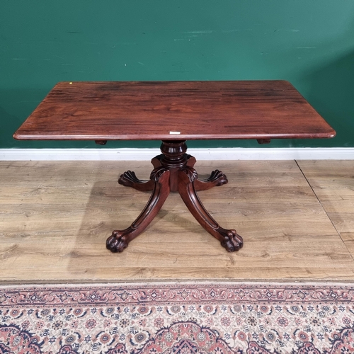 17 - A rectangular topped tilt top mahogany Breakfast Table, on turned column, and played quadruple base ... 