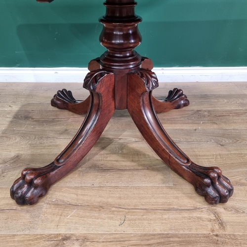 17 - A rectangular topped tilt top mahogany Breakfast Table, on turned column, and played quadruple base ... 