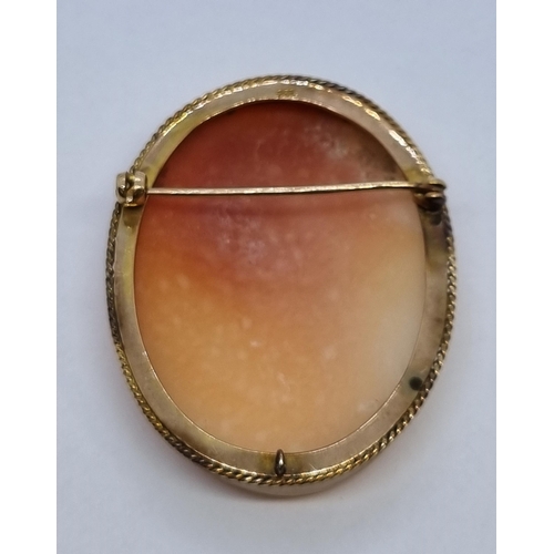 170 - A carved shell Cameo Brooch of bust in profile in rope twist frame marked 9ct