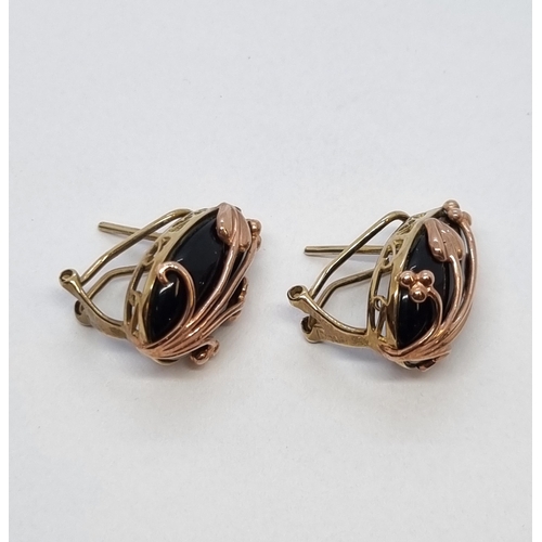 175 - Clogau 'Nightfall' Black Onyx and Gold Earrings having pear-shaped onyx set in pierced yellow gold f... 