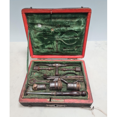 18 - An Antique set of Surgical Trepanning Instruments, contained in fitted shagreen case, A/F, two piece... 