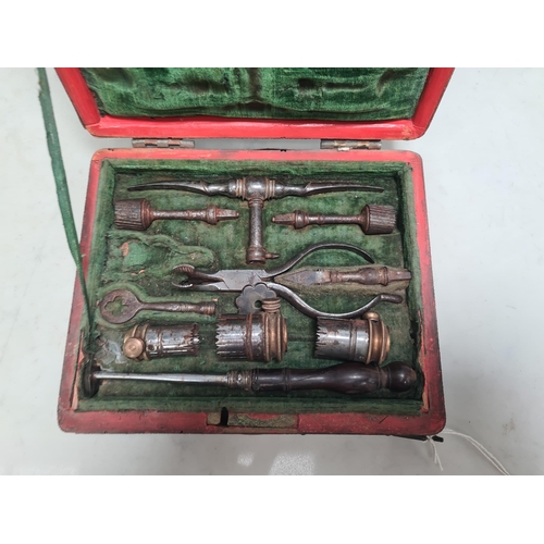 18 - An Antique set of Surgical Trepanning Instruments, contained in fitted shagreen case, A/F, two piece... 