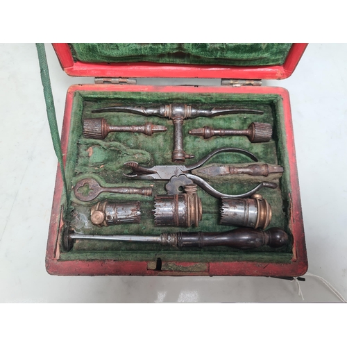 18 - An Antique set of Surgical Trepanning Instruments, contained in fitted shagreen case, A/F, two piece... 