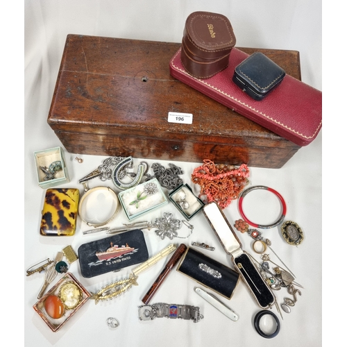 196 - A wooden Box containing Costume Jewellery etc