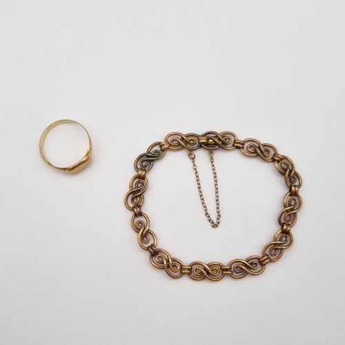 198 - A 9ct gold Signet Ring and an 'S' link Bracelet stamped 9ct, approx 10gms