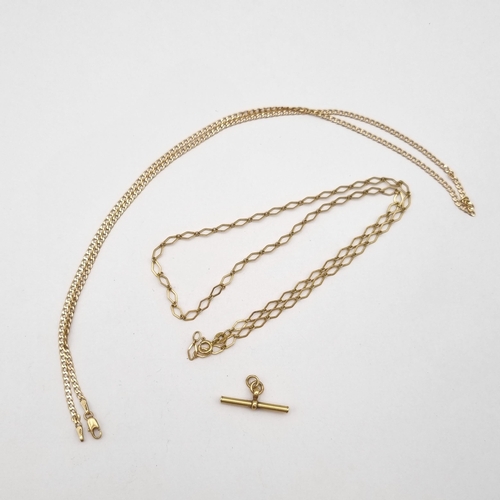 209 - Two 9ct gold Chains approx 7.60gms and a T Bar