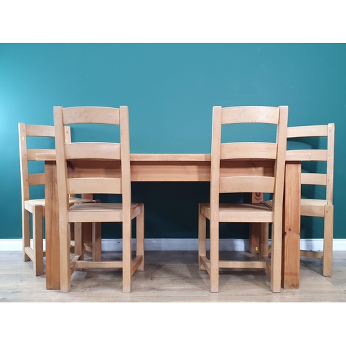 22 - A modern pine Kitchen Table 5ft W x 2ft 7in H and six Kitchen Chairs (R6)