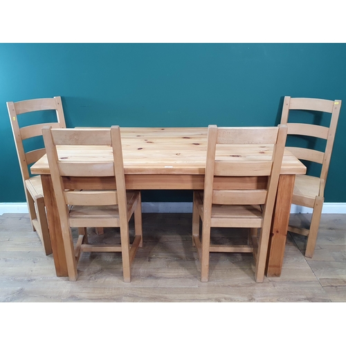 22 - A modern pine Kitchen Table 5ft W x 2ft 7in H and six Kitchen Chairs (R6)