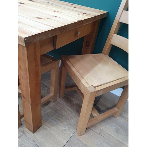 22 - A modern pine Kitchen Table 5ft W x 2ft 7in H and six Kitchen Chairs (R6)