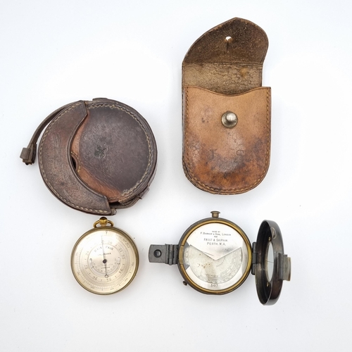 233 - A Callaghan Pocket Barometer and a F. Barker & Son Pocket Compass, both in associated leather cases