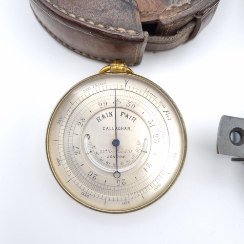 233 - A Callaghan Pocket Barometer and a F. Barker & Son Pocket Compass, both in associated leather cases