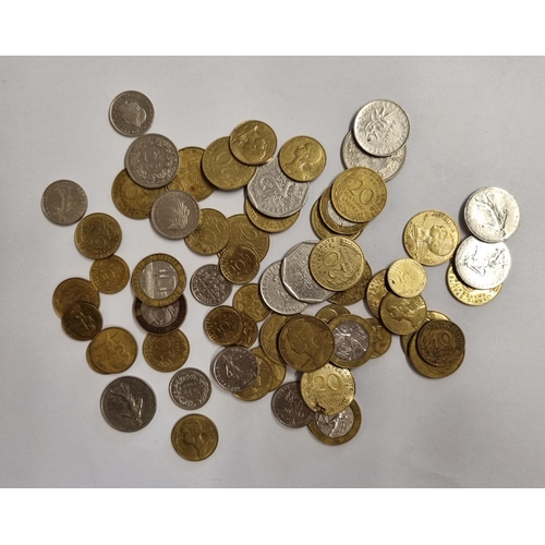 253 - A box of World Coins and Banknotes to include French Equitorial Africa 5 Franc, 10 Franc, and 20 Fra... 