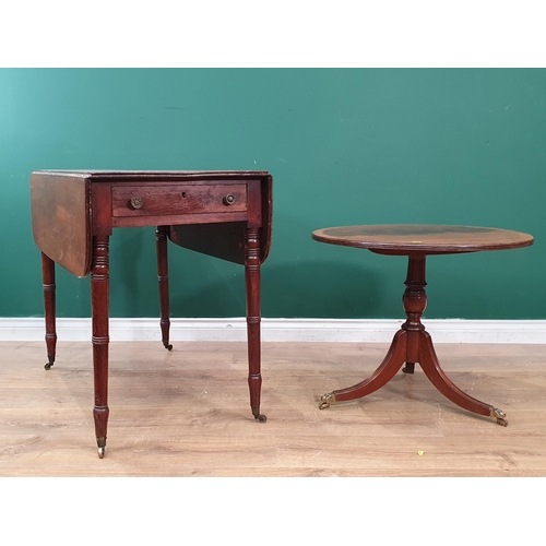 26 - A 19th Century mahogany Pembroke Table fitted end drawer raised on turned supports 2ft 11in W x 2ft ... 