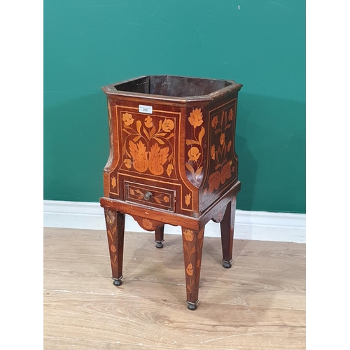 263 - An antique floral marquetry Jardiniere of square section, fitted small drawer and raised on squared ... 