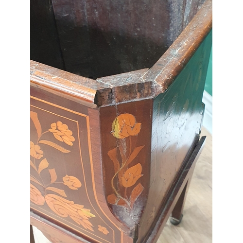 263 - An antique floral marquetry Jardiniere of square section, fitted small drawer and raised on squared ... 