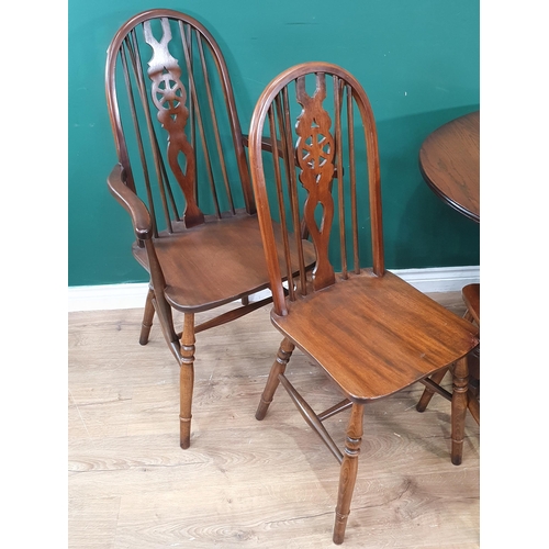 27 - An old Charm oak Gateleg Table 3ft 1in W x 2ft 5in H and a set of six wheelback Kitchen Chairs (R7)