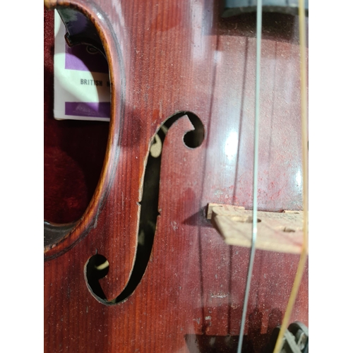 270 - A German full size Violin and bow with two-piece back in case (R4)