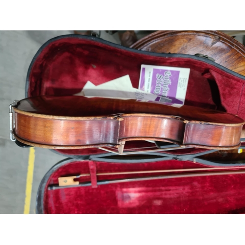 270 - A German full size Violin and bow with two-piece back in case (R4)