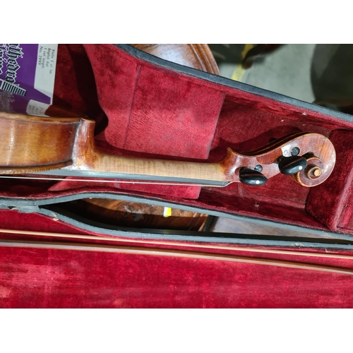 270 - A German full size Violin and bow with two-piece back in case (R4)