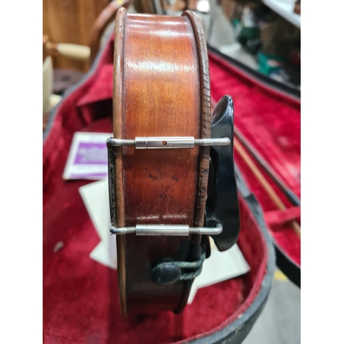 270 - A German full size Violin and bow with two-piece back in case (R4)