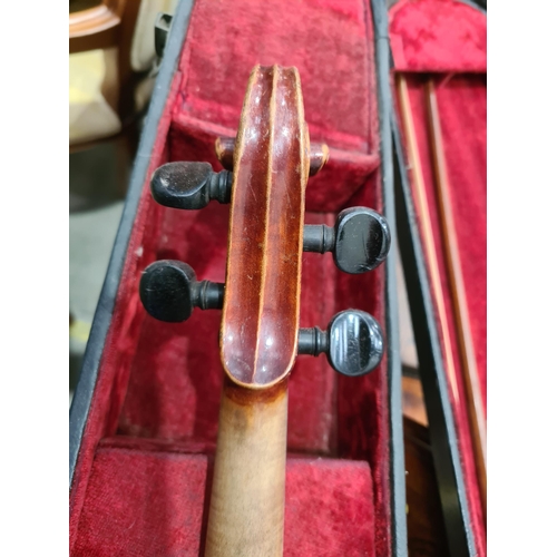 270 - A German full size Violin and bow with two-piece back in case (R4)