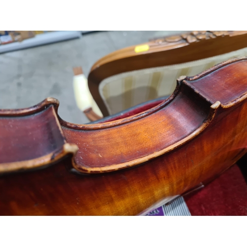 270 - A German full size Violin and bow with two-piece back in case (R4)