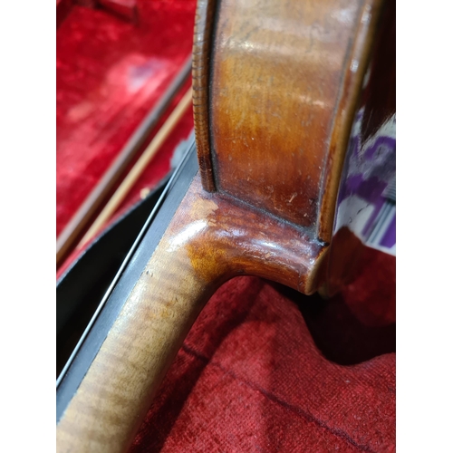 270 - A German full size Violin and bow with two-piece back in case (R4)