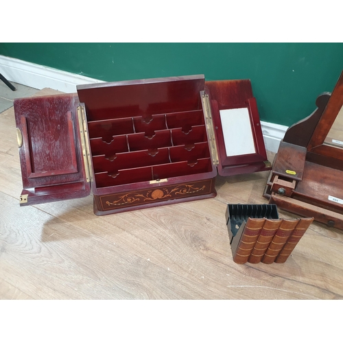 289 - A rosewood Stationary Cabinet with inlaid boxwood decorations, a pine Stationary Cabinet, a hardwood... 