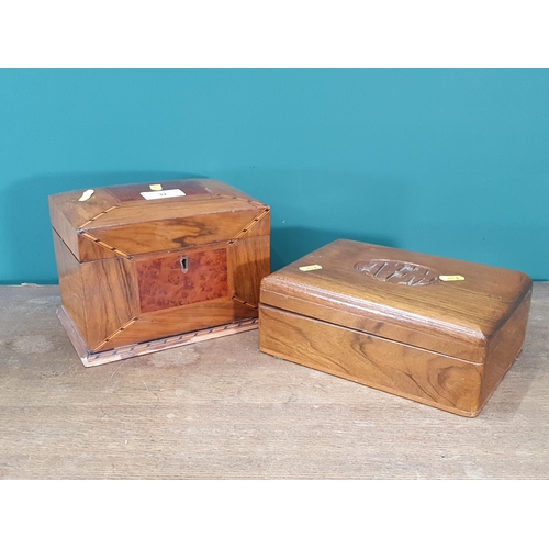 32 - A walnut and inlaid Jewellery Box A/F 9in x 6 1/2in and a tropical hardwood Cigar Box 9 1/2in W x 4i... 