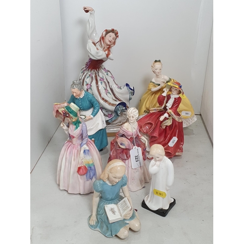 323 - A collection of Figures including Royal Doulton - 'Fleurette', A/F, 'Darling', 'Alice', 'Miss Demure... 