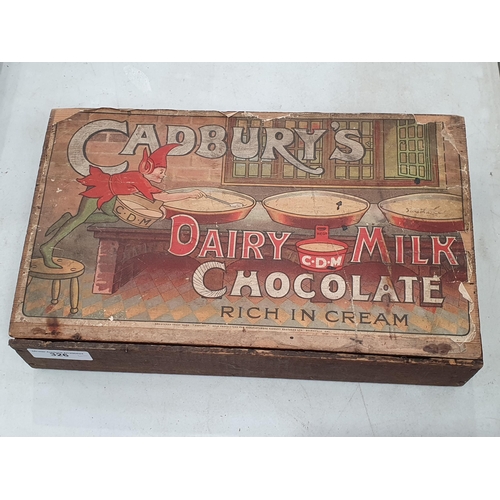 326 - A Cadbury's wooden Dairy Milk Chocolate Box with paper label to the top and sides, 14in W (R5)