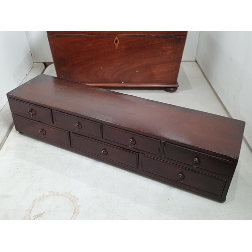 327 - A large mahogany sarcophagus Tea Caddy, 14in, and a Table Chest of multiple drawers, 17 1/2in W, (R5... 