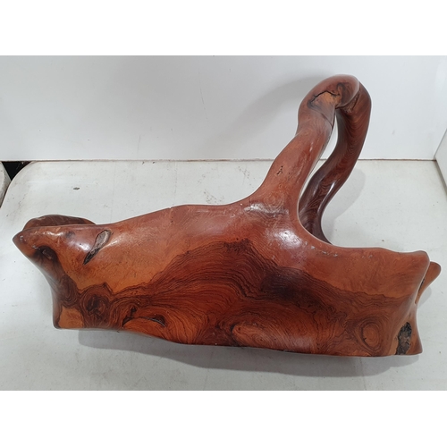 328 - A carved burr wood root Bowl with shaped handle, 15in (R5)