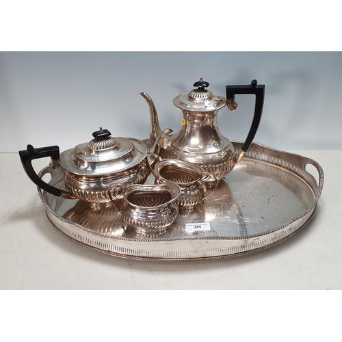 345 - A fluted E.P. Tea Service on oval plated gallery Tray