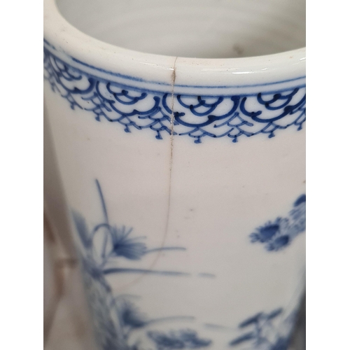 359 - Two Chinese blue and white cylindrical Vases, a blue and white baluster Vase, a Plate and other Chin... 