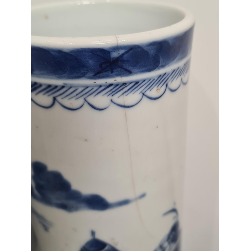 359 - Two Chinese blue and white cylindrical Vases, a blue and white baluster Vase, a Plate and other Chin... 