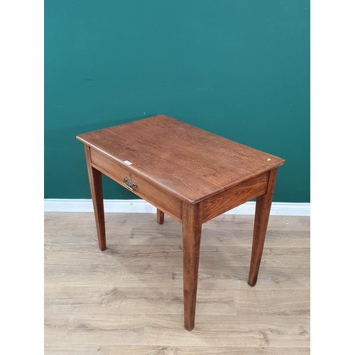 4 - An antique oak Side Table fitted single frieze drawer on square supports 3ft W x 2ft 6in H (R6)