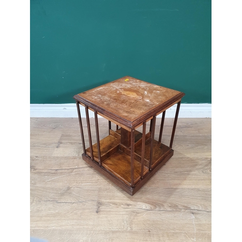 42 - An Edwardian mahogany and crossbanded table top Revolving Bookcase with shell inlay 1ft 3in H x 1ft ... 