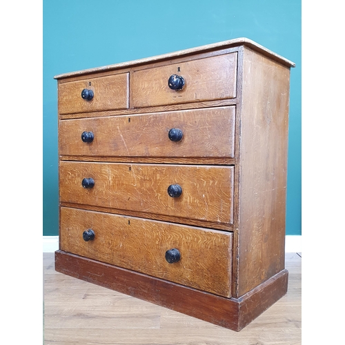 455 - A Stained Pine Chest of three long and two short drawers on plinth base with scumble effect H 3ft 3