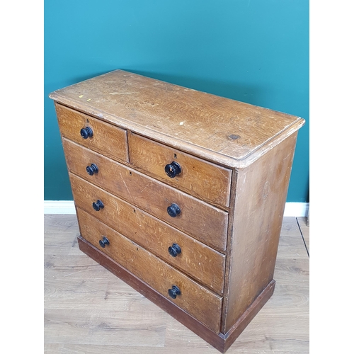 455 - A Stained Pine Chest of three long and two short drawers on plinth base with scumble effect H 3ft 3