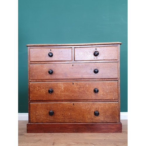 455 - A Stained Pine Chest of three long and two short drawers on plinth base with scumble effect H 3ft 3