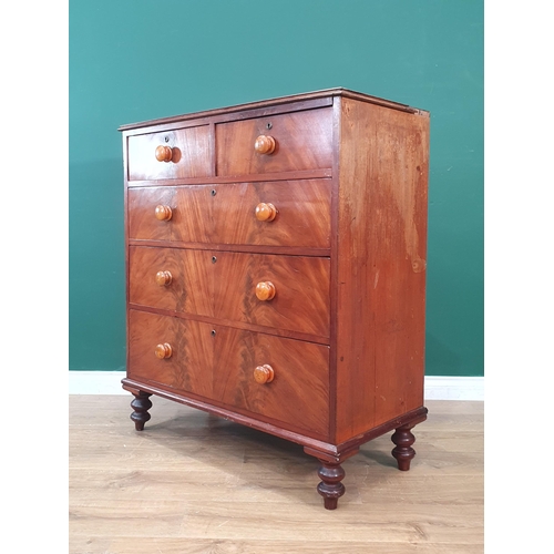 46 - A Victorian mahogany Chest of two short and three long drawers raised on turned feet 3ft 6in H x 3ft... 