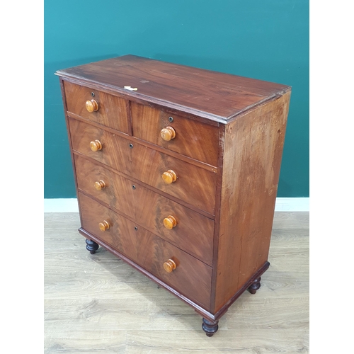 46 - A Victorian mahogany Chest of two short and three long drawers raised on turned feet 3ft 6in H x 3ft... 