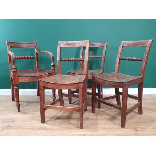 48 - Three antique Country Chairs with turned back rails and a fruitwood Elbow Chair (R8)